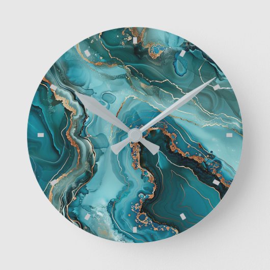 Teal Agate Wall Clock Ronde Klok (Voorkant)