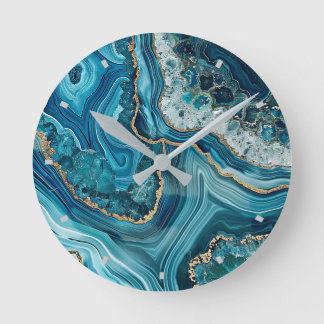 Teal Agate Wall Clock Ronde Klok