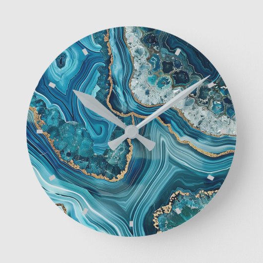 Teal Agate Wall Clock Ronde Klok (Voorkant)