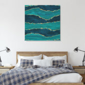 Teal Agate Waves – Abstract Marble with Gold Canvas Afdruk (Insitu (Slaapkamer))