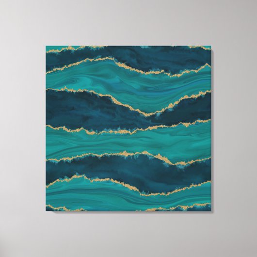 Teal Agate Waves – Abstract Marble with Gold Canvas Afdruk (Voorkant)