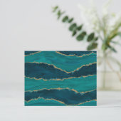 Teal Agate Waves – Abstract marmer met goud Briefkaart (Staand voorkant)