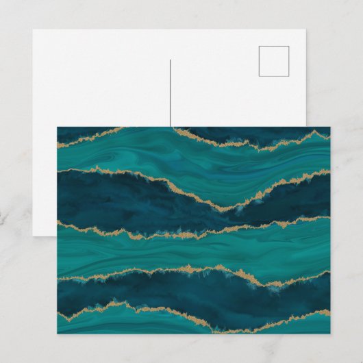 Teal Agate Waves – Abstract marmer met goud Briefkaart (Voorkant / Achterkant)