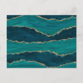 Teal Agate Waves – Abstract marmer met goud Briefkaart (Voorkant)