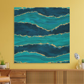 Teal Agate Waves – Abstract marmer met goud Canvas Afdruk (Insitu (Woonkamer))