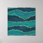 Teal Agate Waves – Abstract marmer met goud Canvas Afdruk (Voorkant)
