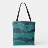 Teal Agate Waves – Abstract marmer met goud Tote Bag (Achterkant)