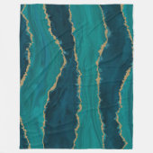 Teal Agate Waves – Abstracte Marmer met Goud Fleece Deken (Voorkant)