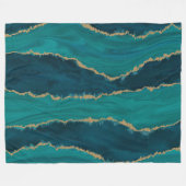 Teal Agate Waves – Abstracte Marmer met Goud Fleece Deken (Voorkant (Horizontaal))