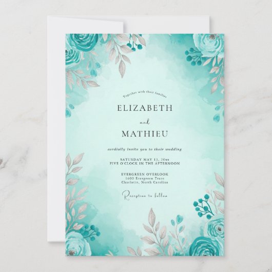 Teal Airy Spring Wedding Kaart (Voorkant)
