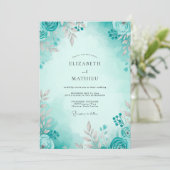 Teal Airy Spring Wedding Kaart (Staand voorkant)