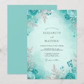 Teal Airy Spring Wedding Kaart (Voorkant / Achterkant)