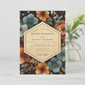 Teal Amber Floral Autumn Wedding Kaart (Staand voorkant)