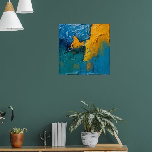 Teal & Amber Impasto Abstracte Kunstposter II | Te Poster (Woonkamer 1)
