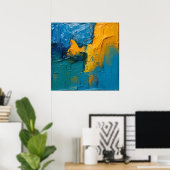 Teal & Amber Impasto Abstracte Kunstposter II | Te Poster (Thuiskantoor)