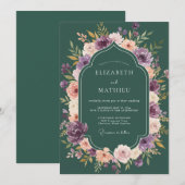 Teal Amethyst Dahlia Bruiloft Kaart (Voorkant / Achterkant)