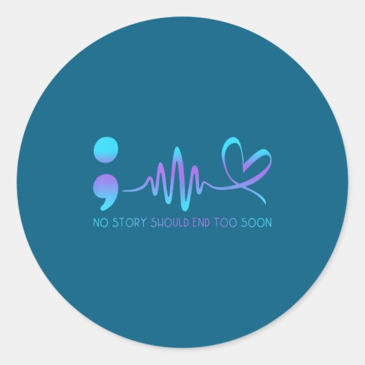 Teal &amp; Purple Semicolon Suicide Prevention Awa Ronde Sticker (Voorkant)