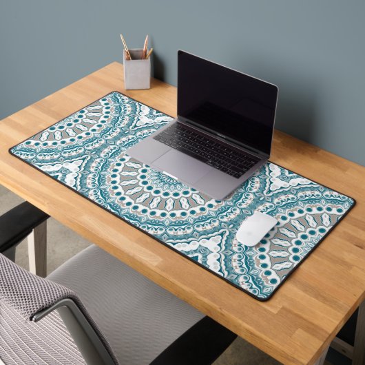 Teal and Beige Abstract Mandala Pattern Bureaumat (Kantoor 2)
