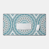 Teal and Beige Abstract Mandala Pattern Bureaumat (Keyboard & Muis)
