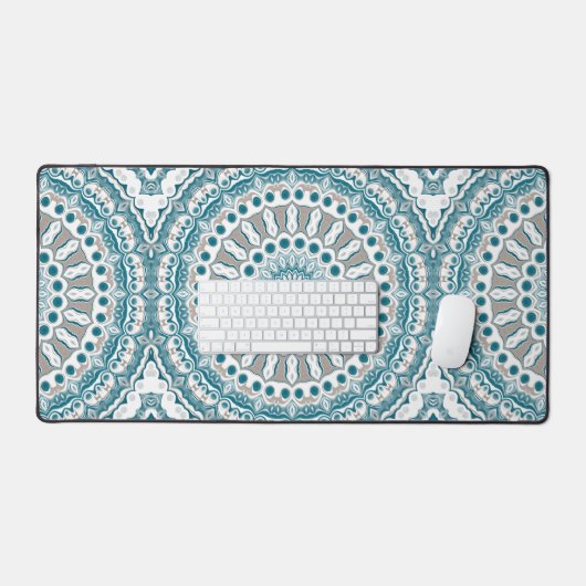 Teal and Beige Abstract Mandala Pattern Bureaumat (Keyboard & Muis)