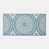 Teal and Beige Abstract Mandala Pattern Bureaumat (Voorkant)