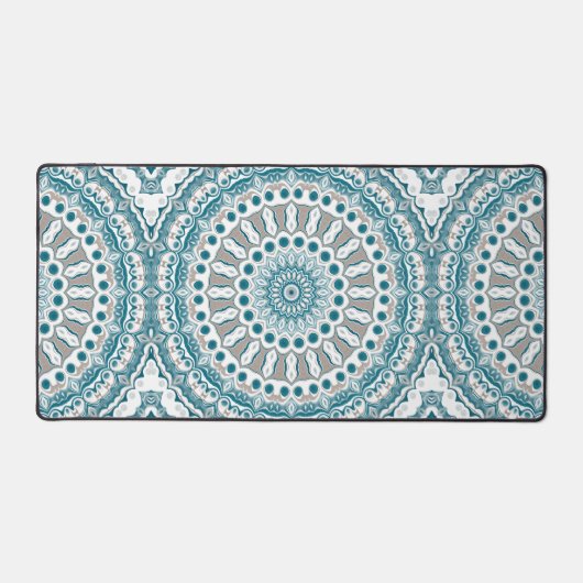 Teal and Beige Abstract Mandala Pattern Bureaumat (Voorkant)