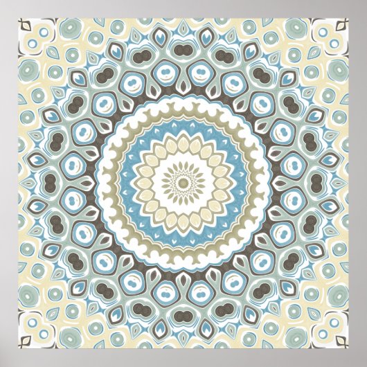 Teal and Beige Mandala Pattern with Earth Tones Poster (Voorkant)