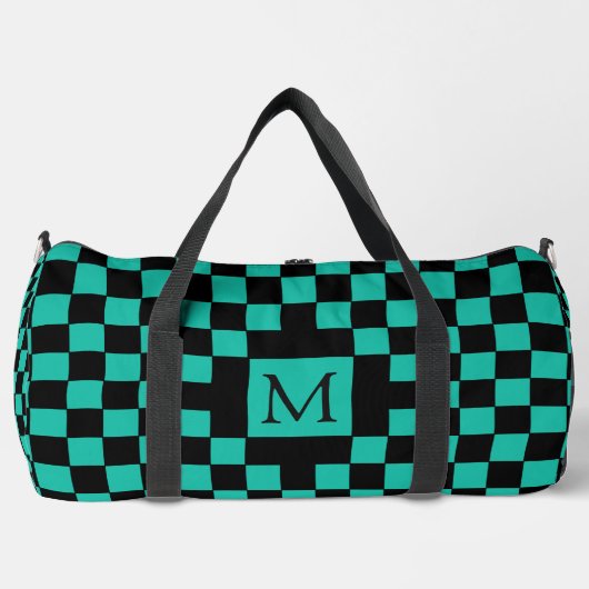 Teal and Black Checkerboard Pattern Monogram Plunjezak (Voorkant)