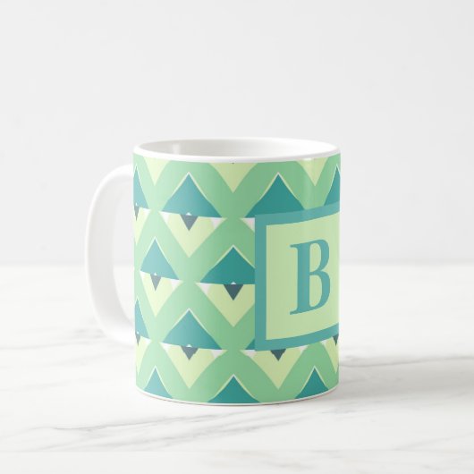 Teal and Blue Geometric Pattern Monogram Koffiemok (Voorkant links)