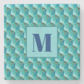 Teal and Blue Initial Stone Coaster Stenen Onderzetter (Voorkant)