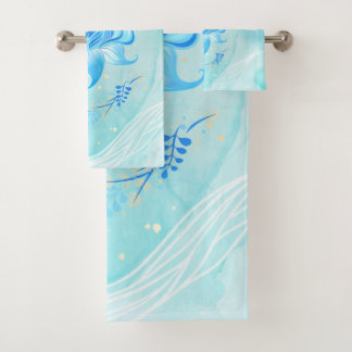 Teal and Blue Lotus Floral Art Bad Handdoek