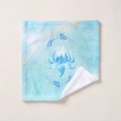 Teal and Blue Lotus Floral Art Bad Handdoek (Wasdoekje)