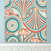 Teal and Coral Nouveau Flow  Canvas Afdruk (Insitu (Houten vloer))