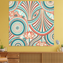 Teal and Coral Nouveau Flow Canvas Afdruk