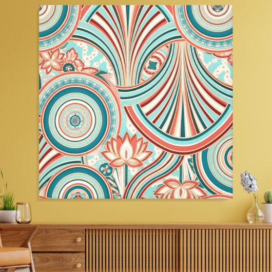 Teal and Coral Nouveau Flow  Canvas Afdruk (Insitu (Woonkamer))