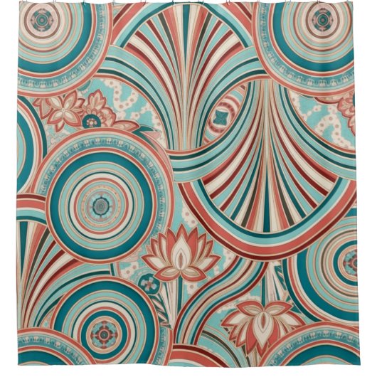 Teal and Coral Nouveau Flow Douchegordijn (Voorkant)