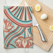 Teal and Coral Nouveau Flow Theedoek (Quarter Fold)