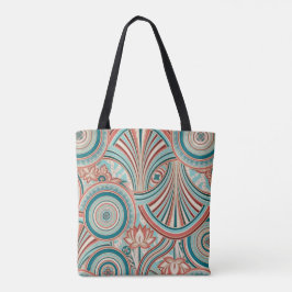 Teal and Coral Nouveau Flow Tote Bag