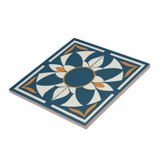 Teal and Cream Azulejo Mandala Tegeltje (Zijkant)