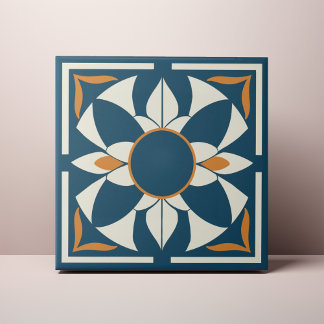Teal and Cream Azulejo Mandala Tegeltje