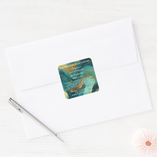 Teal and Faux Gold Perfume Roller Bottle Vierkante Sticker (Envelop)