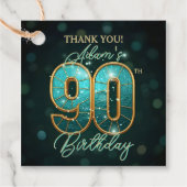 Teal and Gold Agate 90th Birthday Thank You Bedankjes Labels (Voorkant)