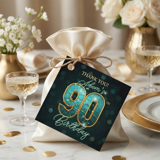 Teal and Gold Agate 90th Birthday Thank You Bedankjes Labels