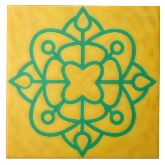 Teal and Gold Celtic Style Decorative Tile Tegeltje (Voorkant)