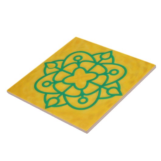 Teal and Gold Celtic Style Decorative Tile Tegeltje (Zijkant)