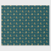 Teal and Gold Christmas Reindeers Cadeaupapier (Vlak)