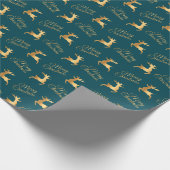 Teal and Gold Christmas Reindeers Cadeaupapier (Hoek)