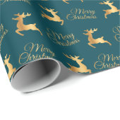 Teal and Gold Christmas Reindeers Cadeaupapier (Rol Hoek)