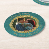 Teal and Gold Custom Photo Wedding Ronde Kartonnen Onderzetter (Gebogen)