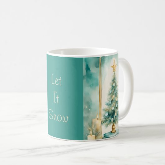 Teal and Gold Elegant Christmas Tree with Candles Koffiemok (Voorkant rechts)